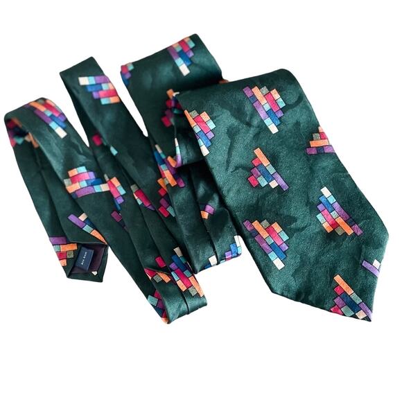 Vintage Pierre Cardin 100% Silk Tie Geometric Tetris Squares 4" w - Picture 5 of 6